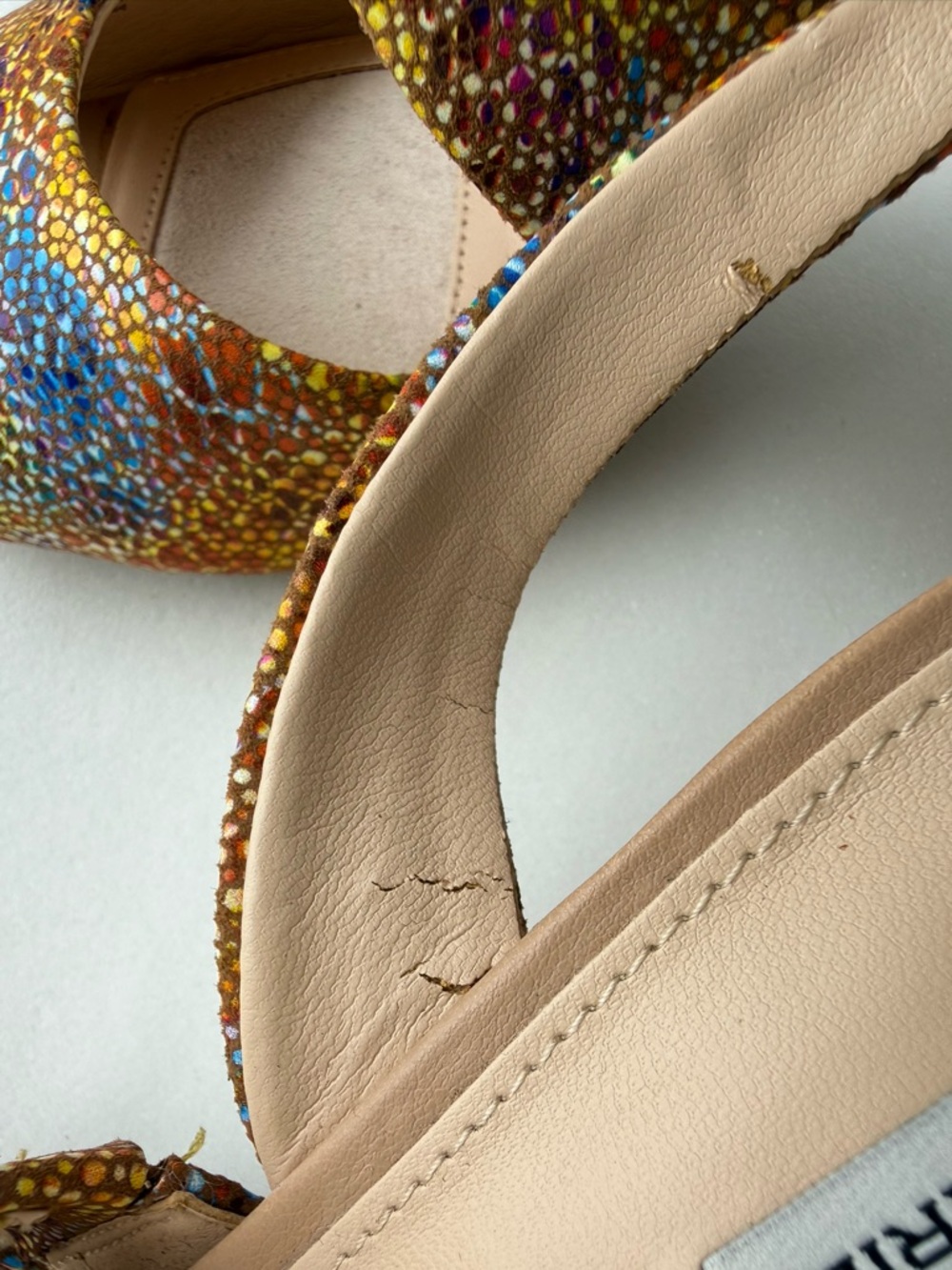Alex Marie Mosaic Leather Multicolored Buckle Mid-Height Heeled Sandal Size 7.5M - Picture 9 of 9